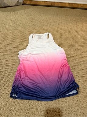 Women's lucky in love tennis Ombre Racerback Tank Top - White to Pink to Blue